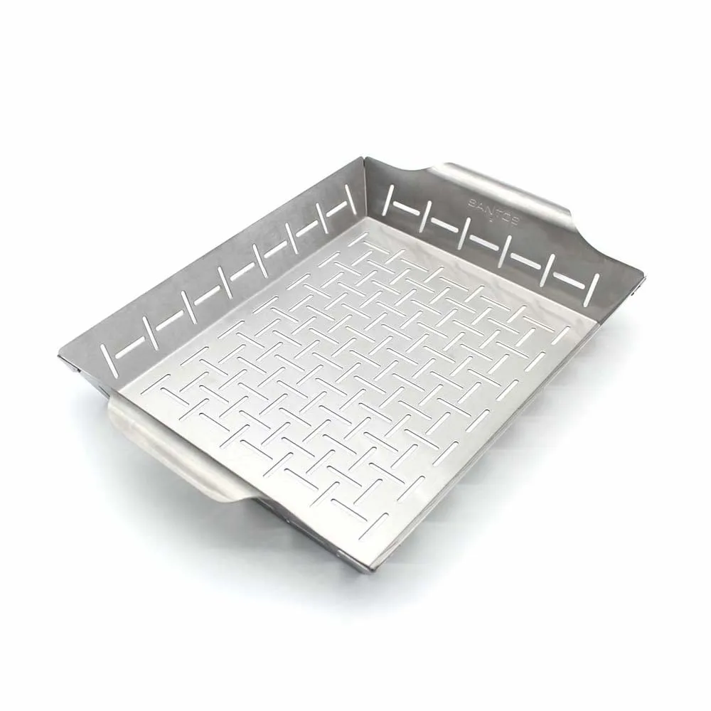 CHEFGASTRO BBQ Gemüsekorb L / Grillpfanne Edelstahl, 35 x 24,2 cm