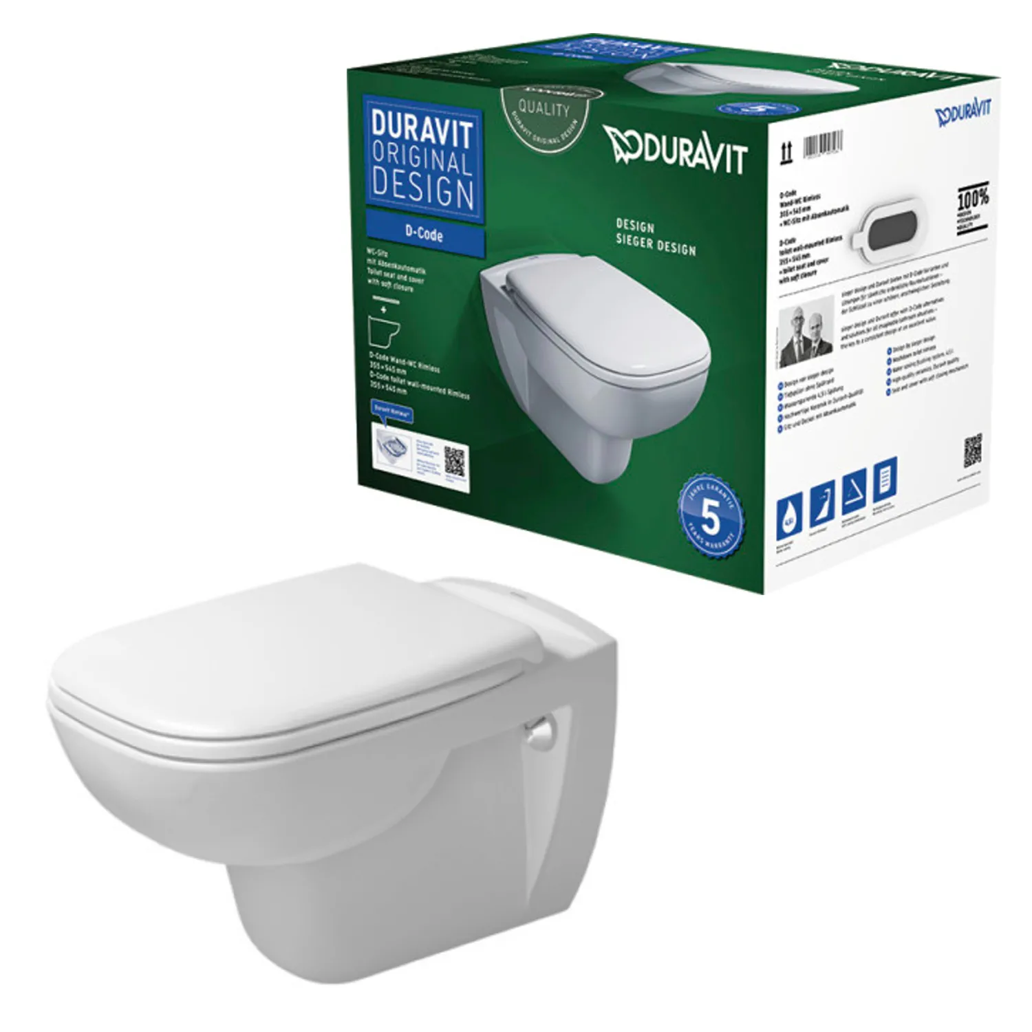 Duravit Wand-Tiefspül-WC inkl. WC-Sitz „D-Code“ 35,9 × 54,5 × 41 cm, Befestigung sichtbar