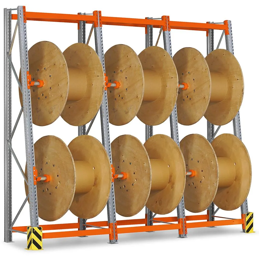 Kabeltrommelregal TAURUS | Anbauregal | HxBxT 350x130x51/100cm | 2 Trommelwellen, Ø61mm | Fachlast 750kg | Silbergrau/Reinorange