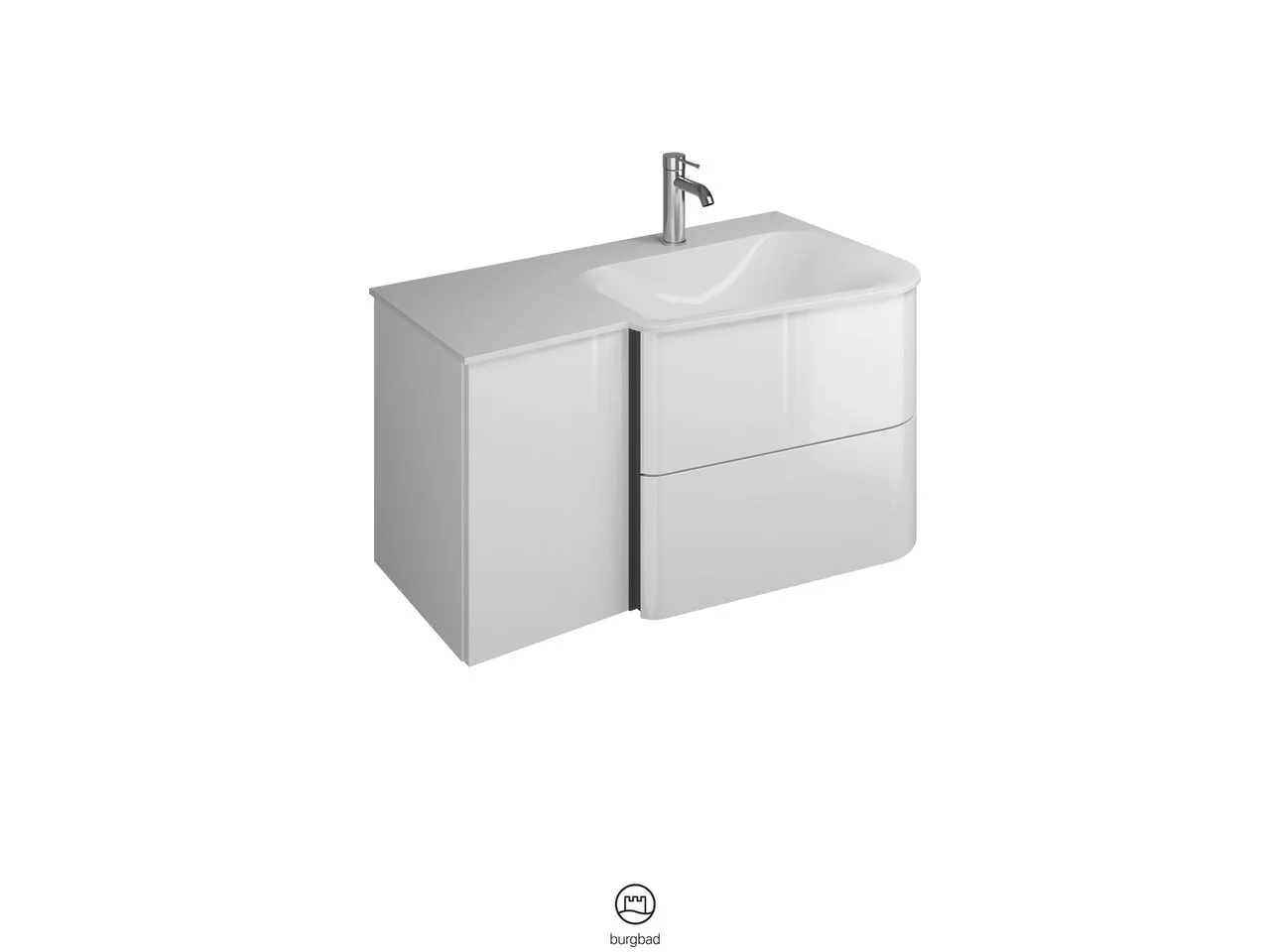 burgbad Badmöbelset „Badu“ Griffleiste, Schwarz, in Weiß Matt