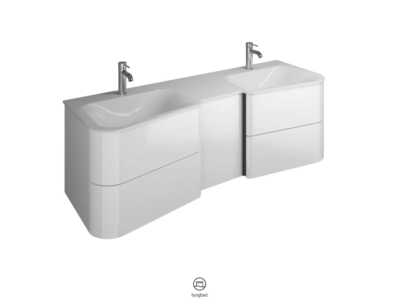 burgbad Badmöbelset „Badu“ Griffleiste, Anthrazit eloxiert, in Weiß Hochglanz