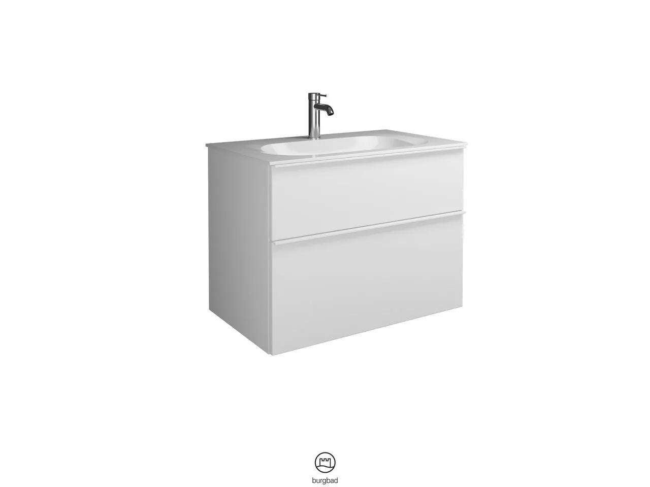 burgbad Badmöbelset „Fiumo“ 860 × 650 mm Griff, Chrom (230 mm), in Weiß Matt