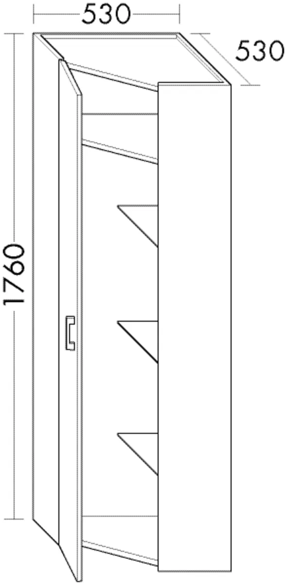 Hochschrank, 1 Tür;1 Bademantelhaken;1 fester Boden;3 Glaseinlegeböden, 268 mm tief, Tiefe: 530 mm, Breite: 530 mm, Höhe: 1760 mm