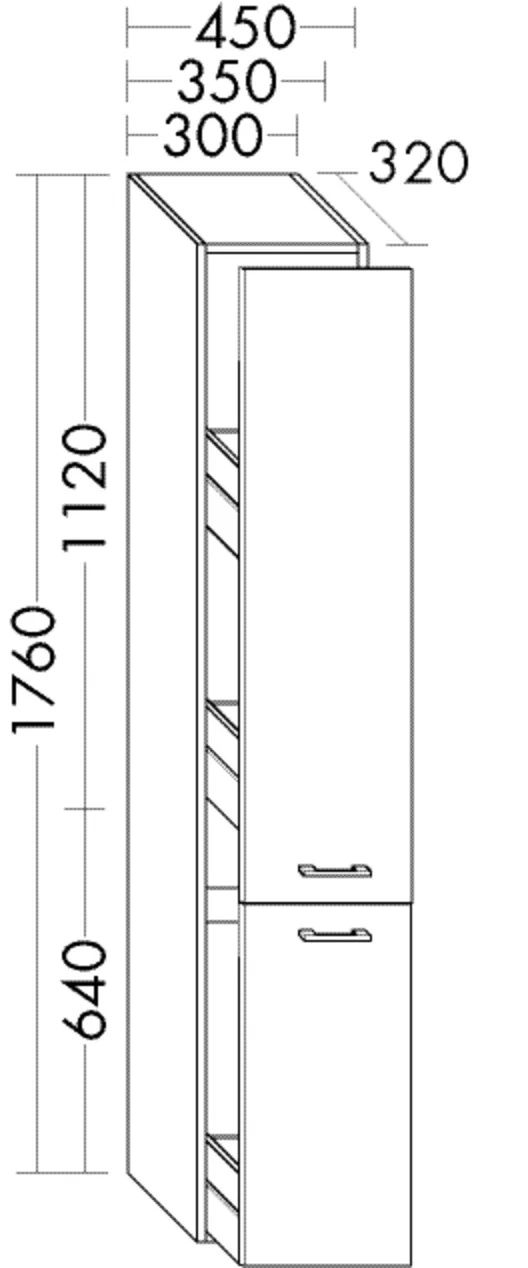 Apothekerschrank, 1 Doppelauszug oben;1 Auszug unten;1 Doppelsteckdose;1 Fönhalter, Metall, graphit, Tiefe: 320 mm, Breite: 350 mm, Höhe: 1760 mm