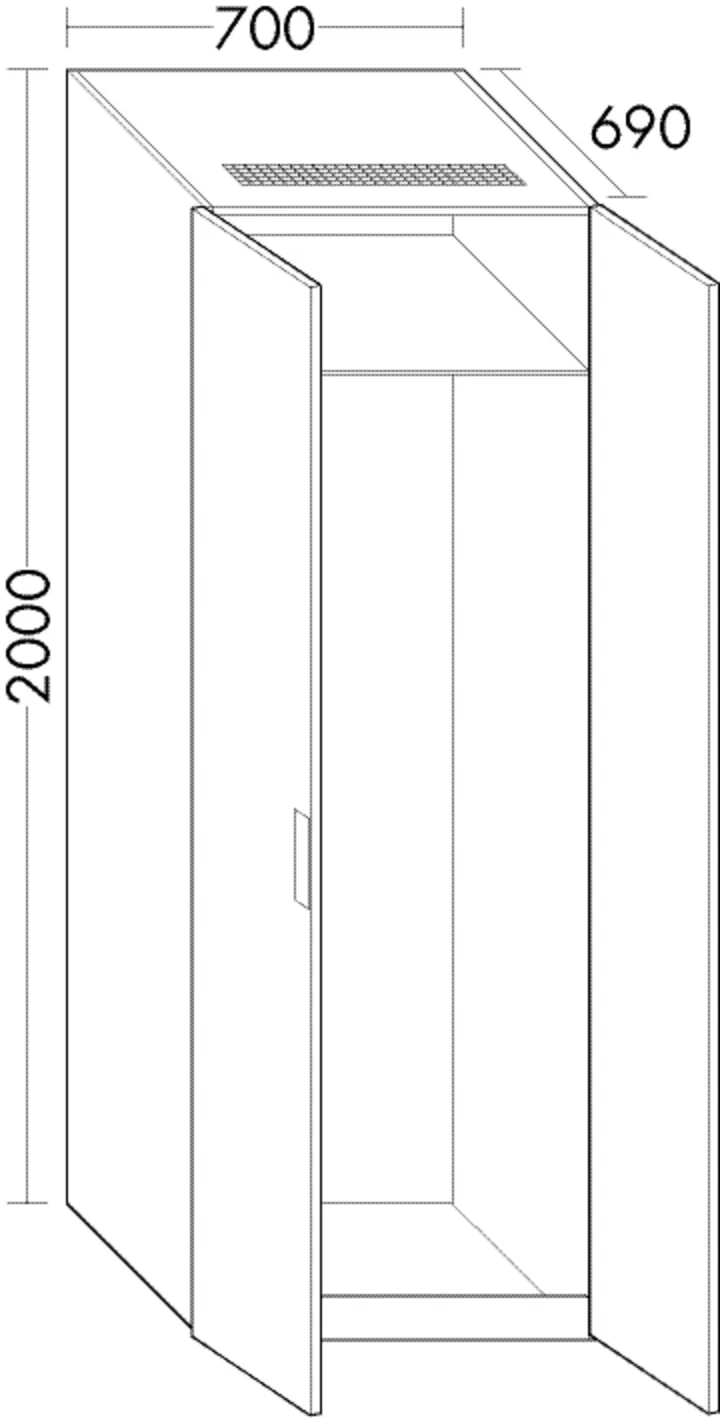 Hochschrank für Waschmaschine und Trockner, 1 Blende;2 Türen;1 Boden;inkl. Belüftungsgitter;Sockel abnehmbar;inkl. Wischleiste;keine Rückwand im Anschlußbereich, Tiefe: 690 mm, Breite: 700 mm, Höhe: 2000 mm