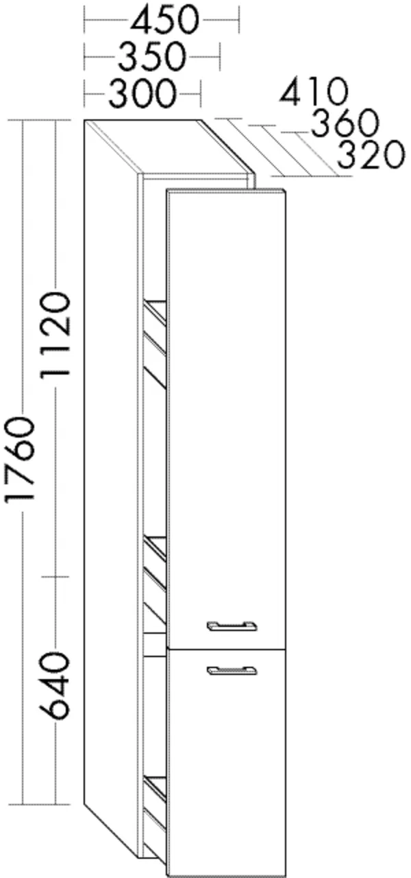 Apothekerschrank, 1 Doppelauszug oben;1 Auszug unten;1 Doppelsteckdose;1 Fönhalter, Metall, graphit, Tiefe: 410 mm, Breite: 300 mm, Höhe: 1760 mm