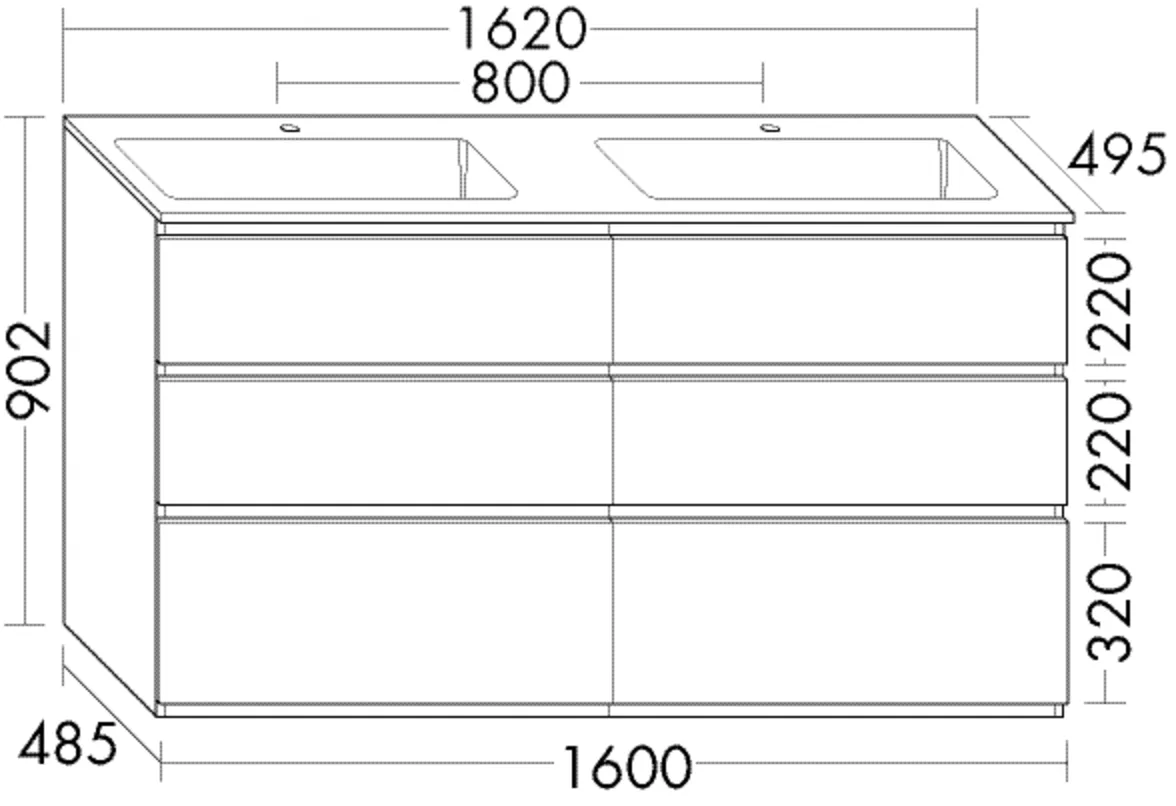 burgbad Waschtischunterschrank „Lin20“ in Schwarz Hochglanz