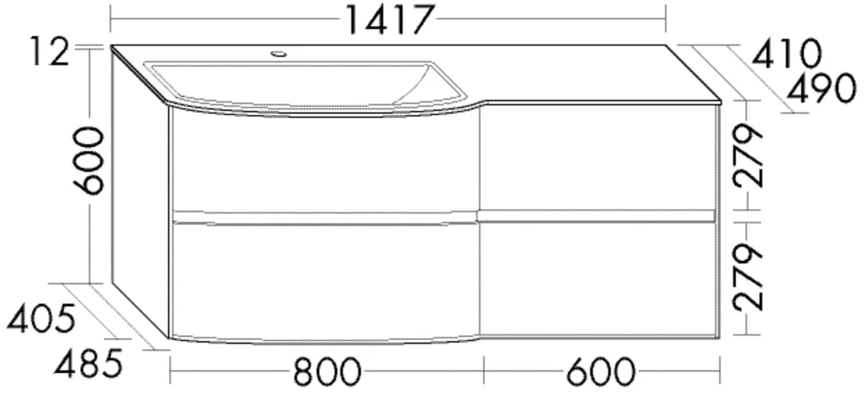 burgbad Waschtischunterschrank „rc40Solitaire“ in Dunkelgrau Hochglanz