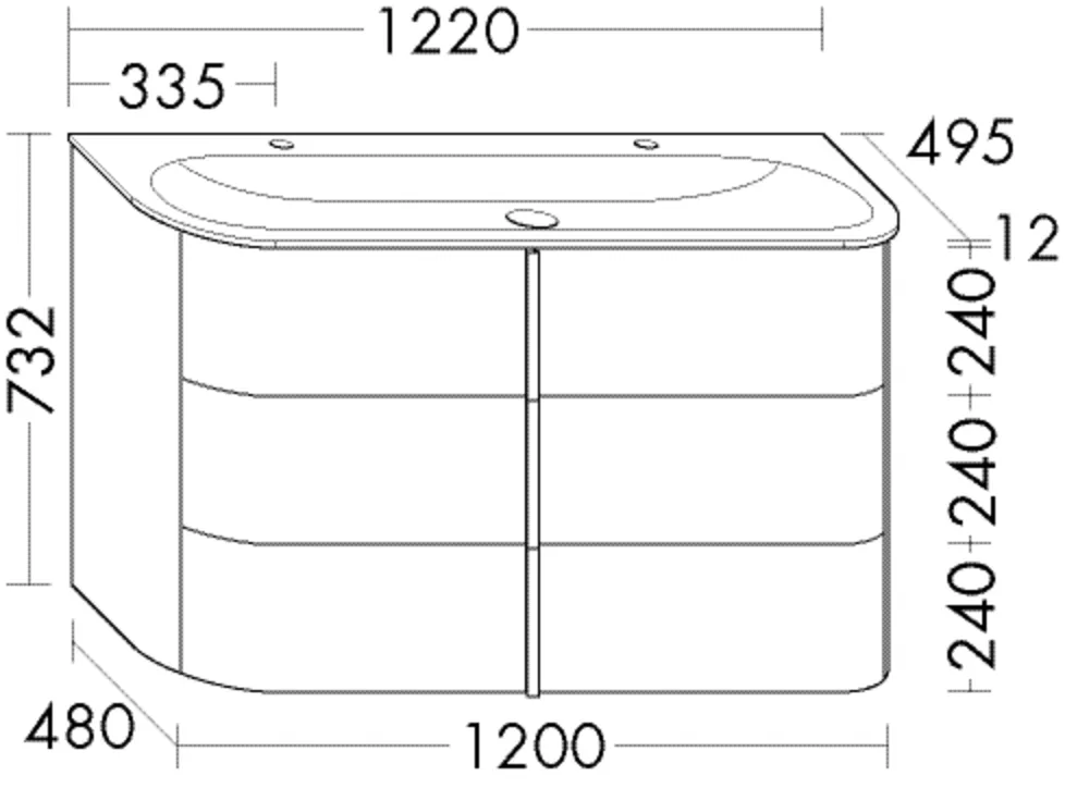 burgbad Badmöbelset „Lavo2.0“ 122 × 73,2 × 49,5 cm vertikaler Griff, Zierleiste und Alufüße chrom, in Weiß Matt