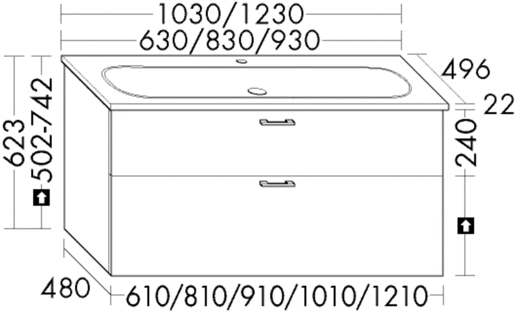 burgbad Badmöbelset „Sys30“ 103 × 62,3 × 49,6 cm Griff, Schwarz Matt (170 / 330 mm), in Sandorange Hochglanz