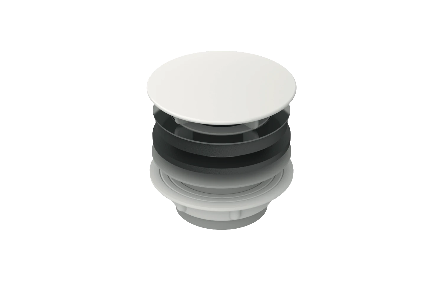 Schaftventil, Ab- und Überlauf, Waschtisch, 65x65x60 mm, Weiß, Messing, Metall, Kunststoff