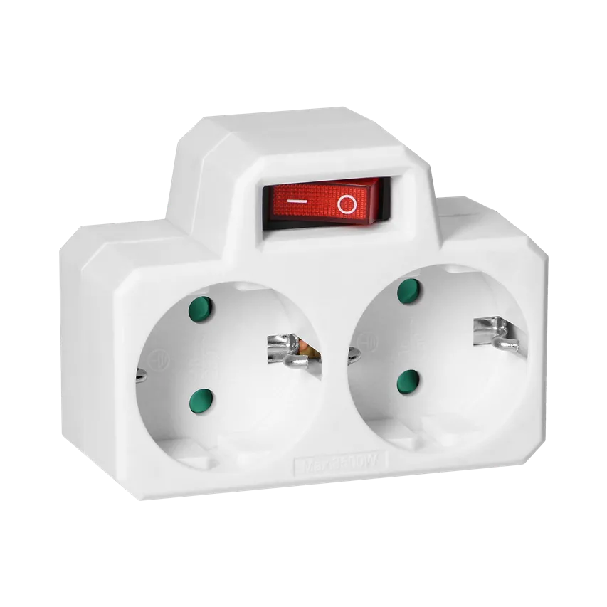 2x2P+Z (Schuko) Verteiler mit Schalter, weiß