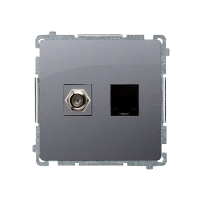 Antennendose Typ "F" + Computerdose RJ45 Kat.6 silber matt Kontakt Simon BMAFRJ45.01/43