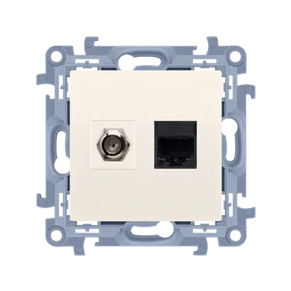 Antennendose Typ F + Netzwerkdose RJ45 Kat.5e (Modul) cremefarben Simon 10