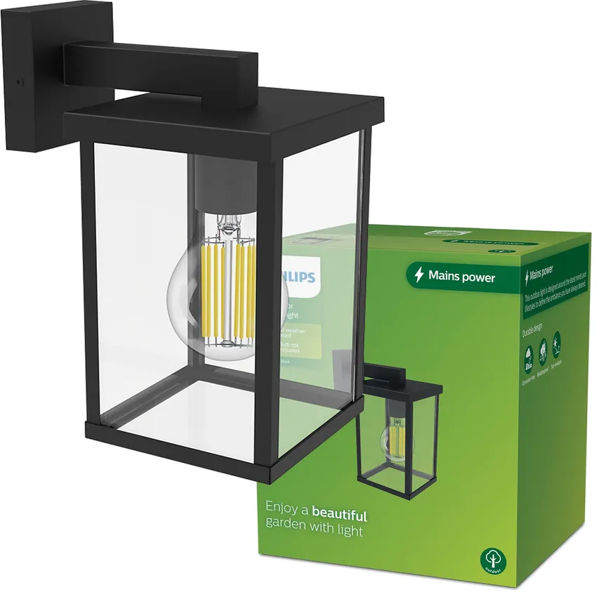 Außenfassaden-Wandleuchte BELLINI E27 IP44 rechteckig schwarz Philips