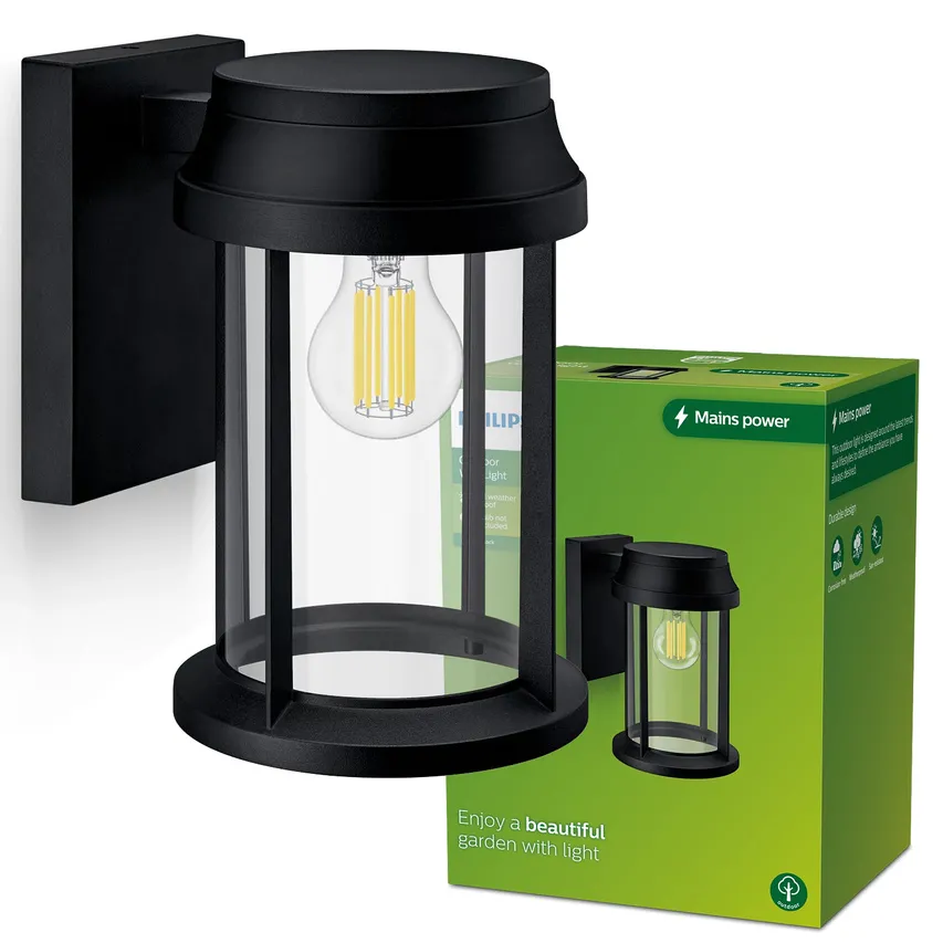 Außenfassaden-Wandleuchte BELLINI E27 IP44 rund schwarz Philips