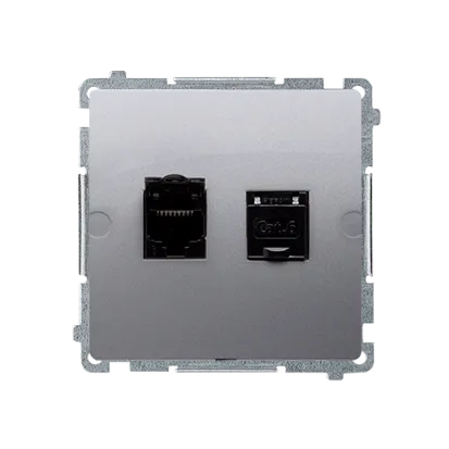 Doppel- Computerdose RJ45 Kat.6 mit Anti-Staub-Schutz inox met. Kontakt Simon BM62.01/21