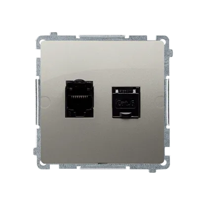 Doppel- Computerdose RJ45 geschirmt Kat.6 mit Anti-Staub-Schutz satin met. Kontakt Simon BM62E.01/29