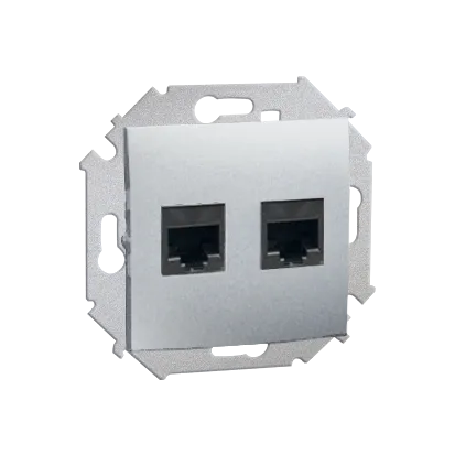 Doppel Computersteckdose RJ45 Kat. 6 Aluminium Kontakt Simon 1591562-026