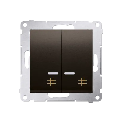 Doppel- Kreuzschalter (Modul) mit Aufdruck und LED Braun Kontakt Simon 54 Premium DW7/2L.01/46