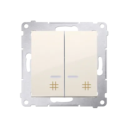 Doppel- Kreuzschalter (Modul) mit Aufdruck und LED Cremeweiß Kontakt Simon 54 Premium DW7/2L.01/41