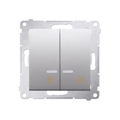 Doppel- Kreuzschalter (Modul) mit Aufdruck und LED Silber Kontakt Simon 54 Premium DW7/2L.01/43