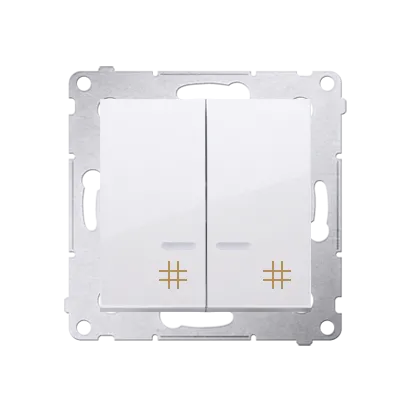 Doppel- Kreuzschalter (Modul) mit Aufdruck und LED Weiß Kontakt Simon 54 Premium DW7/2L.01/11