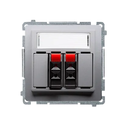 Doppel Lautsprecherdose mit Beschriftungsfeld inox met. Kontakt Simon BMGL3.01/21