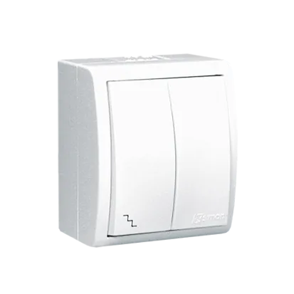 Doppel- Treppentaster/ schließer 2fach mit Aufdruck Treppe und Beleuchtung IP54 10AX weiß AQW6/2L/11