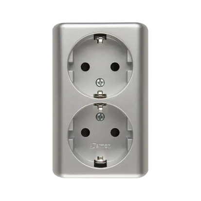 Doppelsteckdose SCHUKO Aufputz und silber matt Kontakt Simon 54 Premium EGSZ2SNZ/43