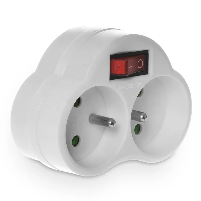 Doppelverteiler mit Schalter, 2x2P+Z, 16A, 230V; weiß