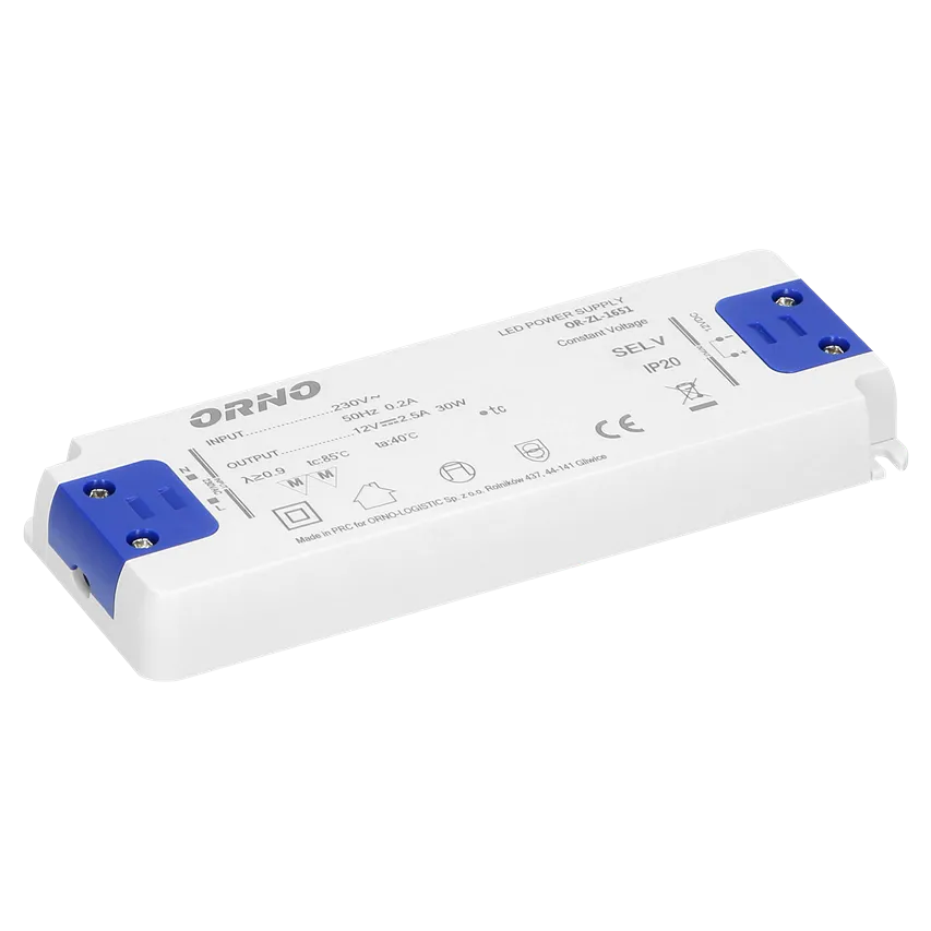 Flaches Netzgerät für LED 12VDC 30W, IP20, Höhe 18mm