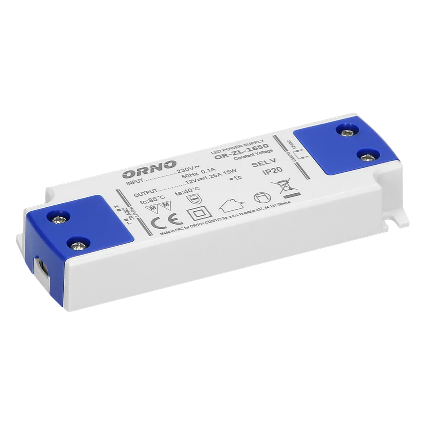 Flaches Netzteil für LED 12VDC 15W, IP20, Höhe 16.5mm