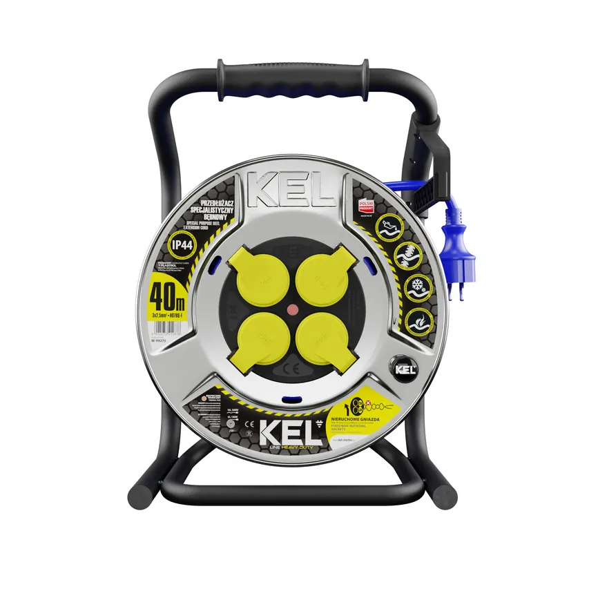 HEAVY LINE Trommelverlängerungskabel; 4x2p+Z; IP44; 16A; H07BQ-F; 3x2,5; 40m; BLAU