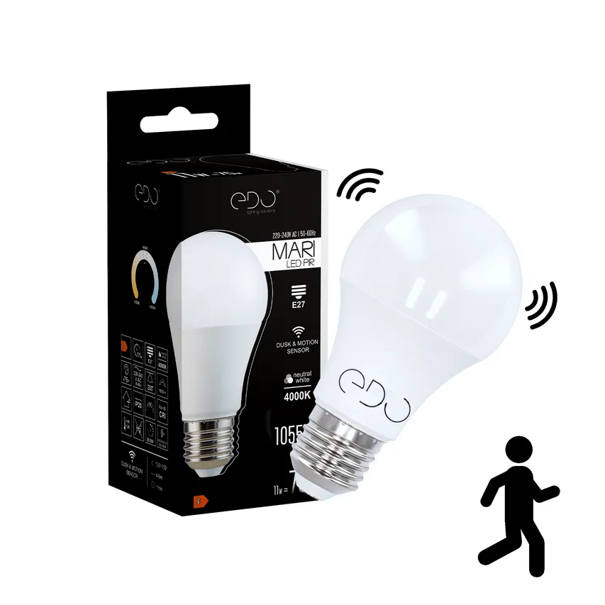 MARI LED Sensor E27 11W 4000K neutral NW 1055lm Glühbirne mit Bewegungs- und Dämmerungssensor Edo Solutions