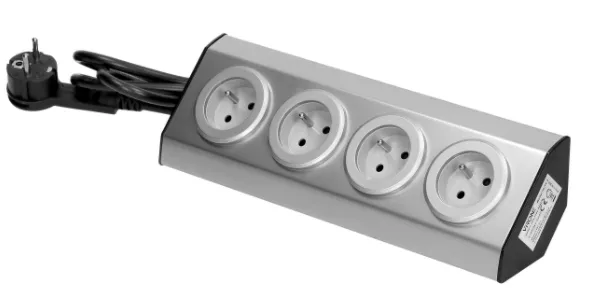 Möbel mit Klettverschluss, Küchensteckdose 4x2P+Z INOX mit 1,5m Kabel.