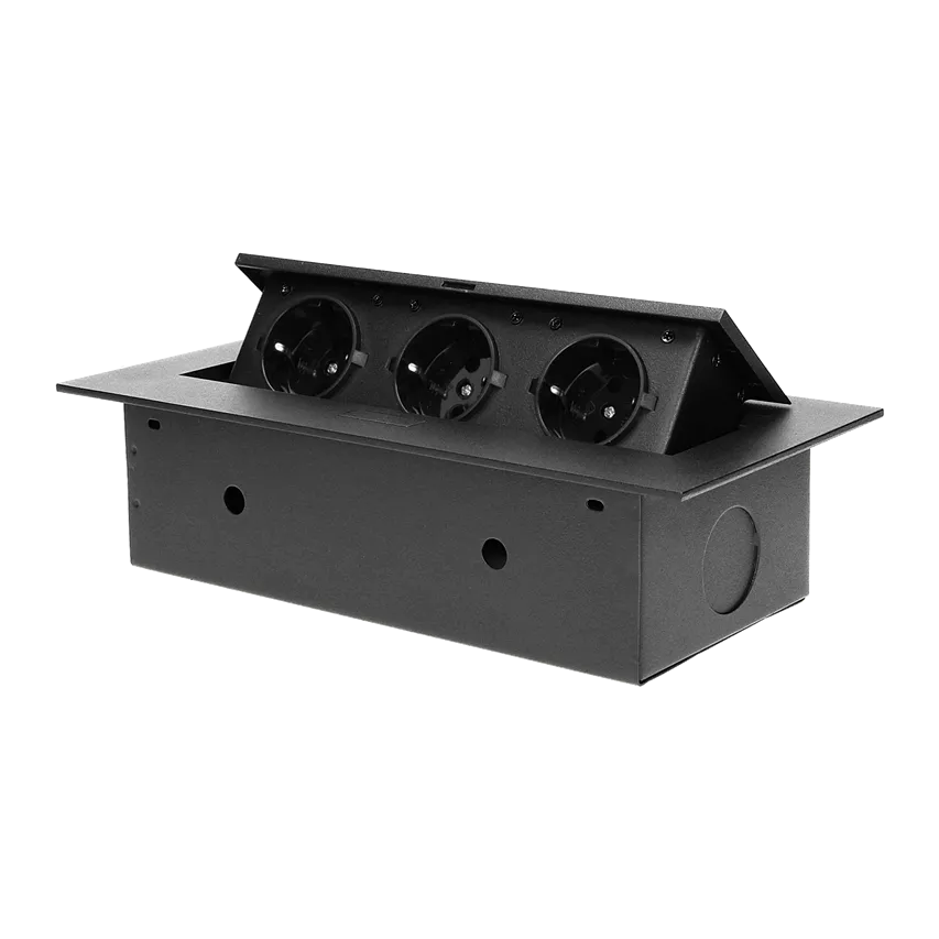 Möbelunterputzdose, 3x2P+Z (Schuko), schwarz