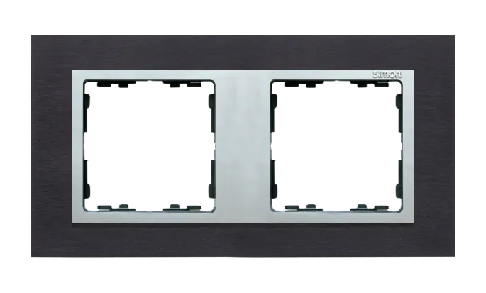 Rahmen 2fach Glas Inox schwarz/ Zwischenrahmen aluminium Kontakt Simon 8282927-38