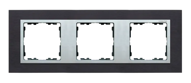 Rahmen 3fach Glas Inox schwarz/ Zwischenrahmen aluminium Kontakt Simon 8282937-38