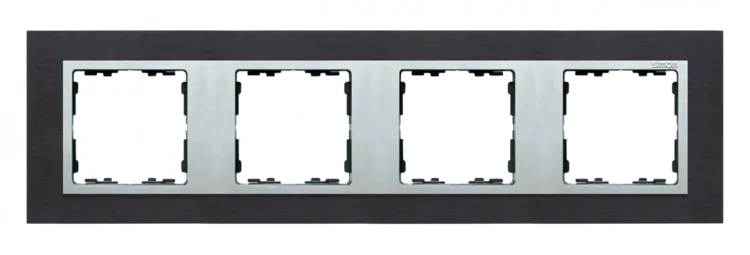 Rahmen 4fach Glas Inox schwarz/ Zwischenrahmen aluminium Kontakt Simon 82 82947-38