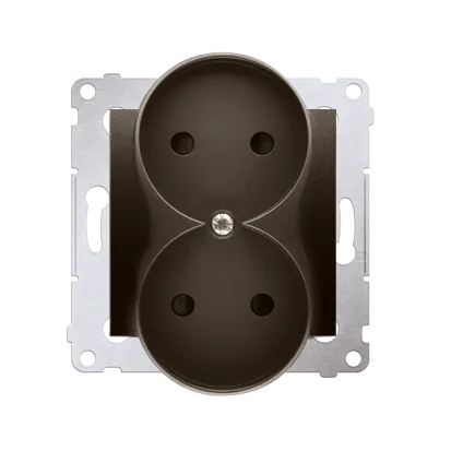 Simon 54 Premium Brąz mat Gniazdo podwójne bez uziemienia z przesłonami zaciski śrubowe, DG2MZ.01/46