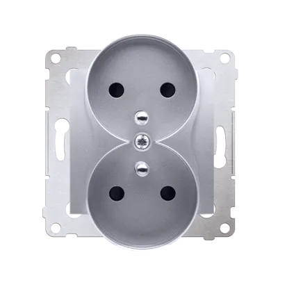 Simon 54 Premium Srebrny Gniazdo z uz. z przesłonami podwójne do RAMEK NATURE zaciski śrubowe, DGZ2MZN.01/43