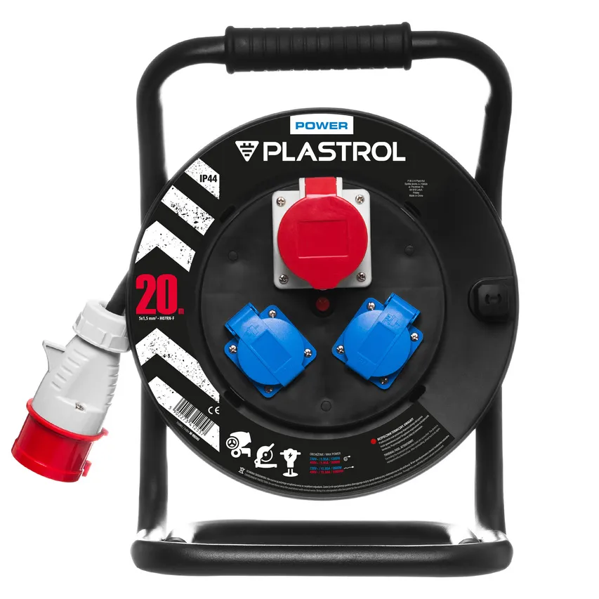 Stromverlängerungskabel; POWER LINE; SCHUKO; IP44; 2X16A/5p; H07RN-F; 5X1,5; 20m; SCHWARZ