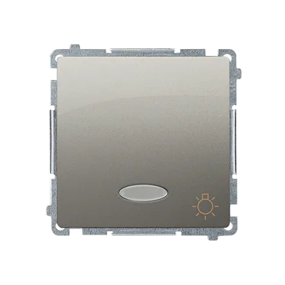 Taster Einsatz 1polig mit Aufdruck "Licht" und blauer Linse Satin met. Kontakt Simon BMS1L.01/29