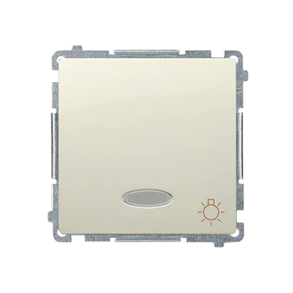 Taster Einsatz 1polig mit Aufdruck "Licht" und blauer Linse beige matt Kontakt Simon BMS1L.01/12