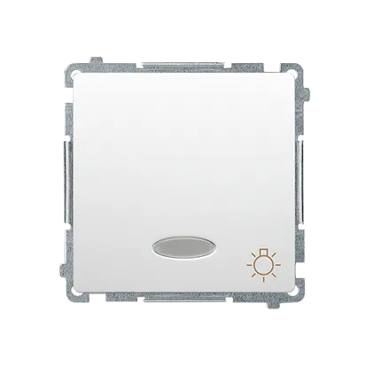 Taster Einsatz 1polig mit Aufdruck "Licht" und blauer Linse weiß matt Kontakt Simon BMS1L24V.01/11