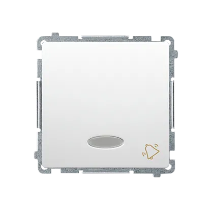 Taster Einsatz mit Aufdruck "Klingel" und blauer Linse weiß glänzend Kontakt Simon BMD1L.01/11