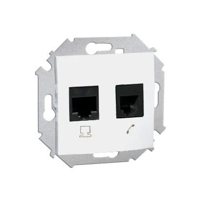 Telefonsteckdose (Modul) RJ12 + Computersteckdose RJ45 Kat. 6 Weiß Kontakt Simon 1591542-030