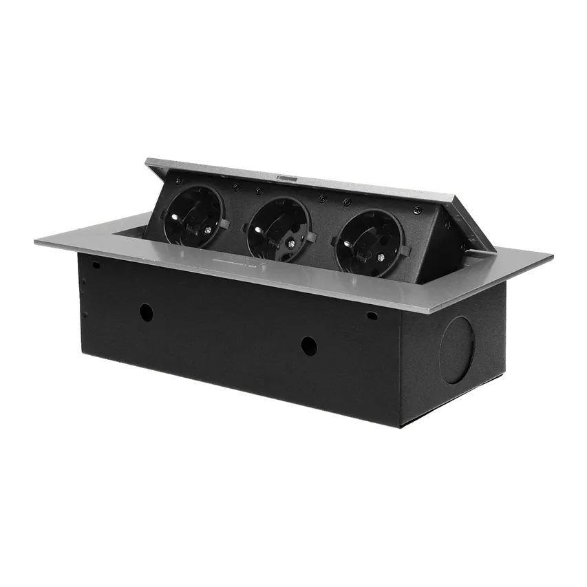 Unterputzdose für Möbel, 3x2P+Z (Schuko), silber