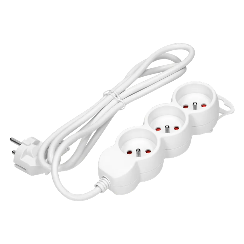 Verlängerungskabel 3fach 2P+Z, 1,5m H05VV-F 3x1,0mm2 , Imax=10A, weiß